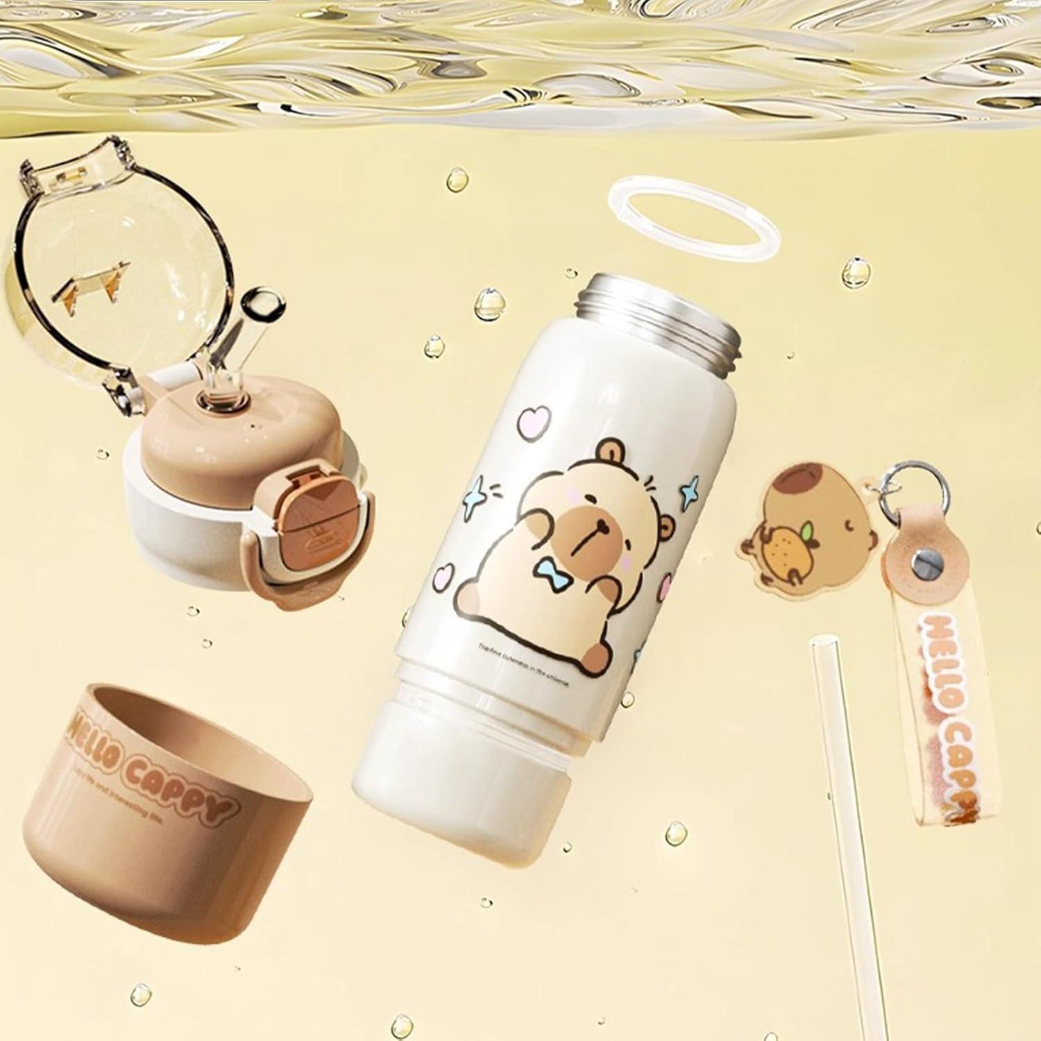 image:imageGourde Sportive MignonneMug Portable Avec Couvercle Paille Et AntirouilleBouteille DEau De Boisson pour Usage Scolaire Bureaux Voyage Extrieur Maison Famille Adultes tudiantsBlanc
