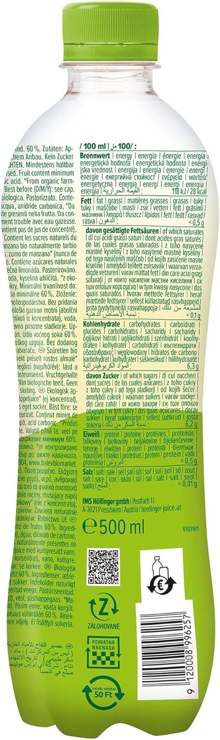 image:imageHLLINGER Bio Spritz Pomme Boisson Ptillante Biologique Sans Sucre Ajout Bouteille PET 500ml Vegan Press Direct