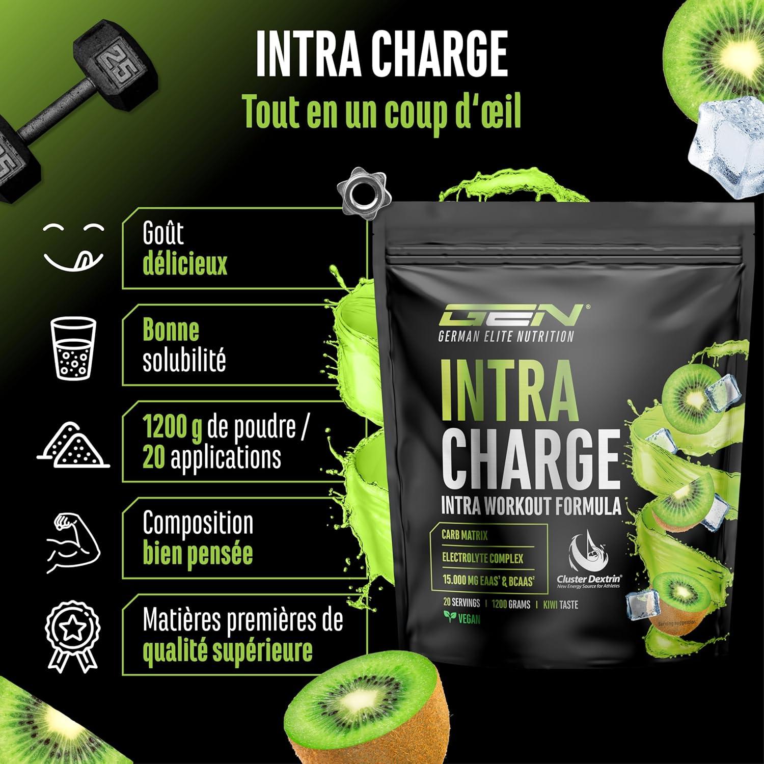 image:imageIntra Charge Workout Drink 12 kg Complexe hautement dos avec Cluster Dextrin 9 EAA et BCAA essentiels Lglutamine Lglycine taurine matrice dlectrolytes vgtalien kiwiKiwi