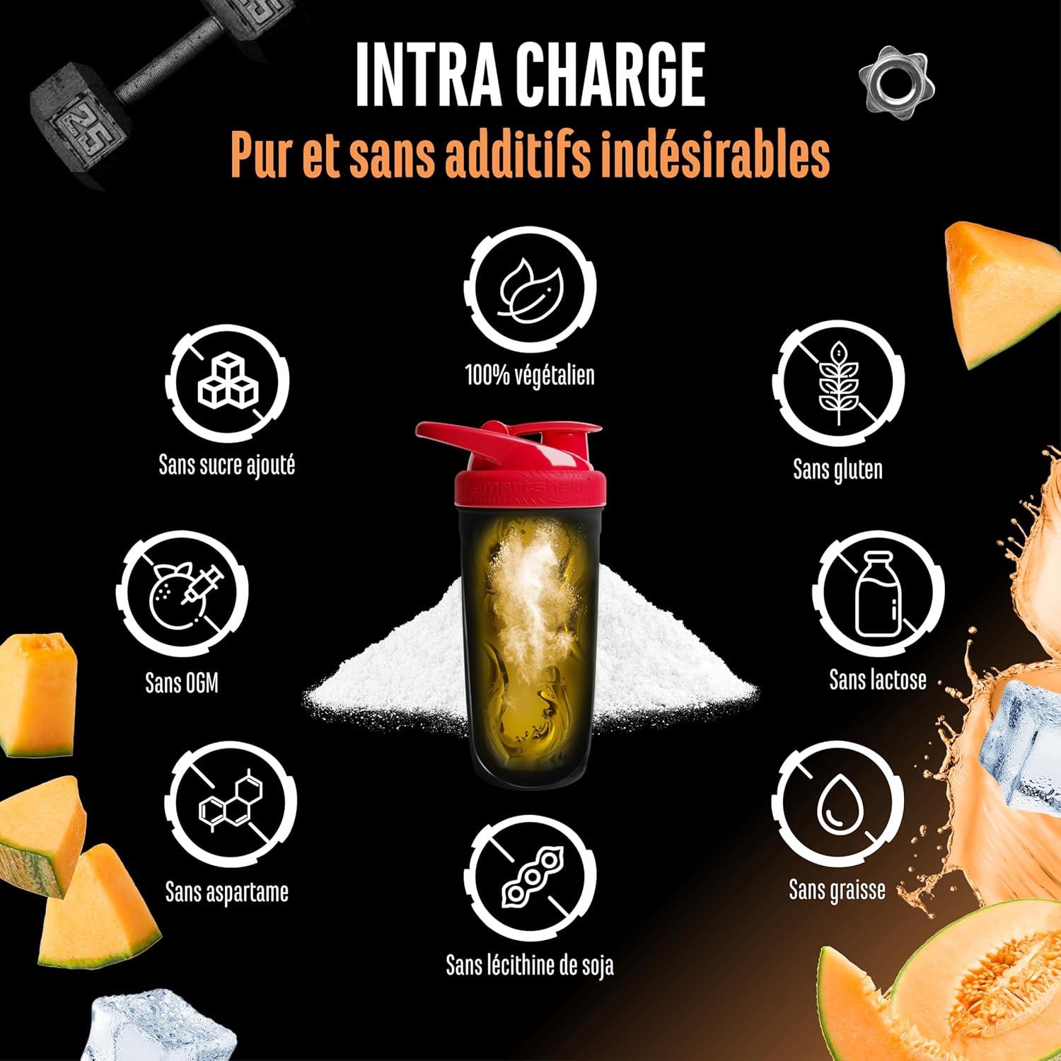 image:imageIntra Charge Workout Drink 12 kg Complexe hautement dos avec Cluster Dextrin 9 EAA et BCAA essentiels Lglutamine Lglycine taurine matrice dlectrolytes vgtalien kiwiHoneydew melon