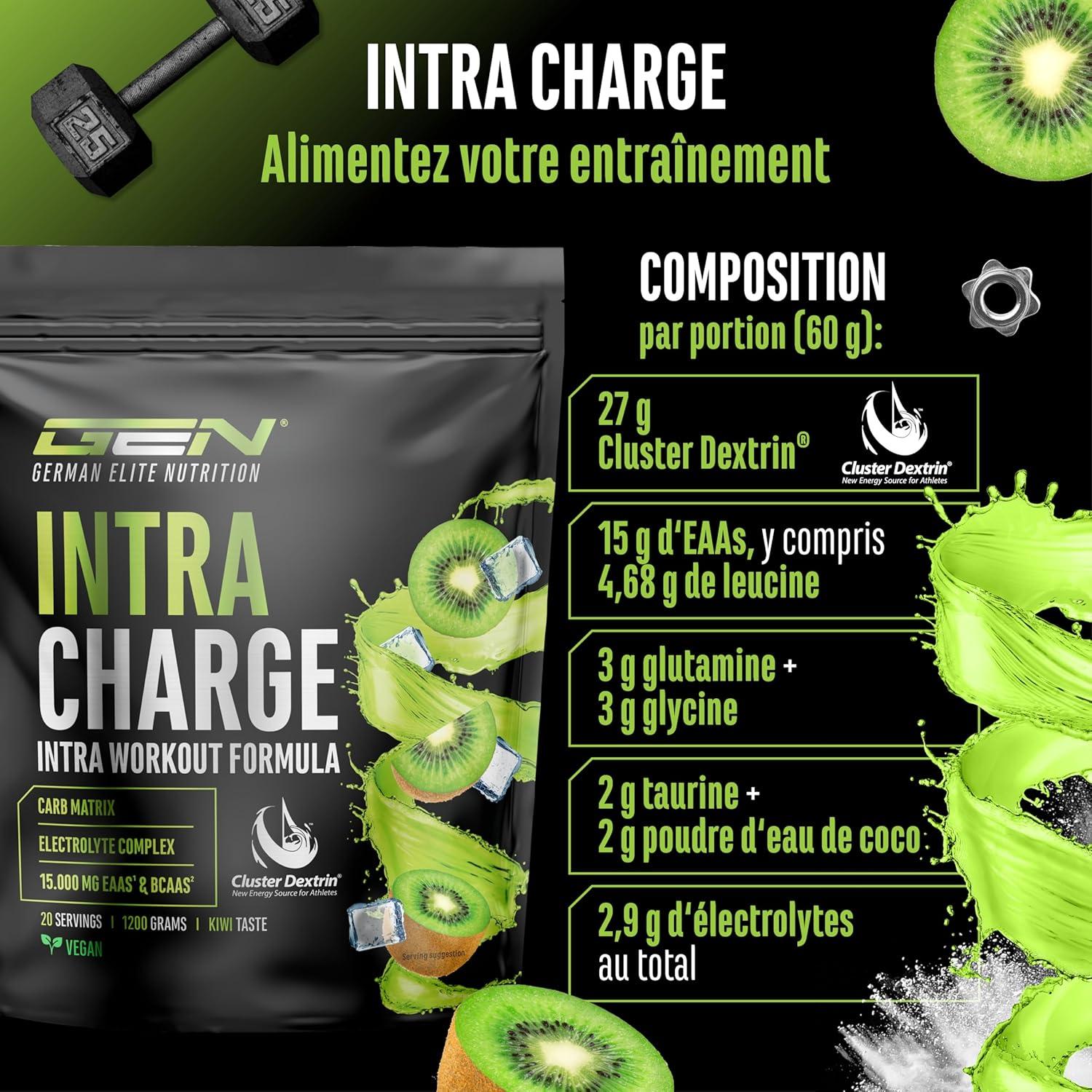 image:imageIntra Charge Workout Drink 12 kg Complexe hautement dos avec Cluster Dextrin 9 EAA et BCAA essentiels Lglutamine Lglycine taurine matrice dlectrolytes vgtalien kiwiKiwi