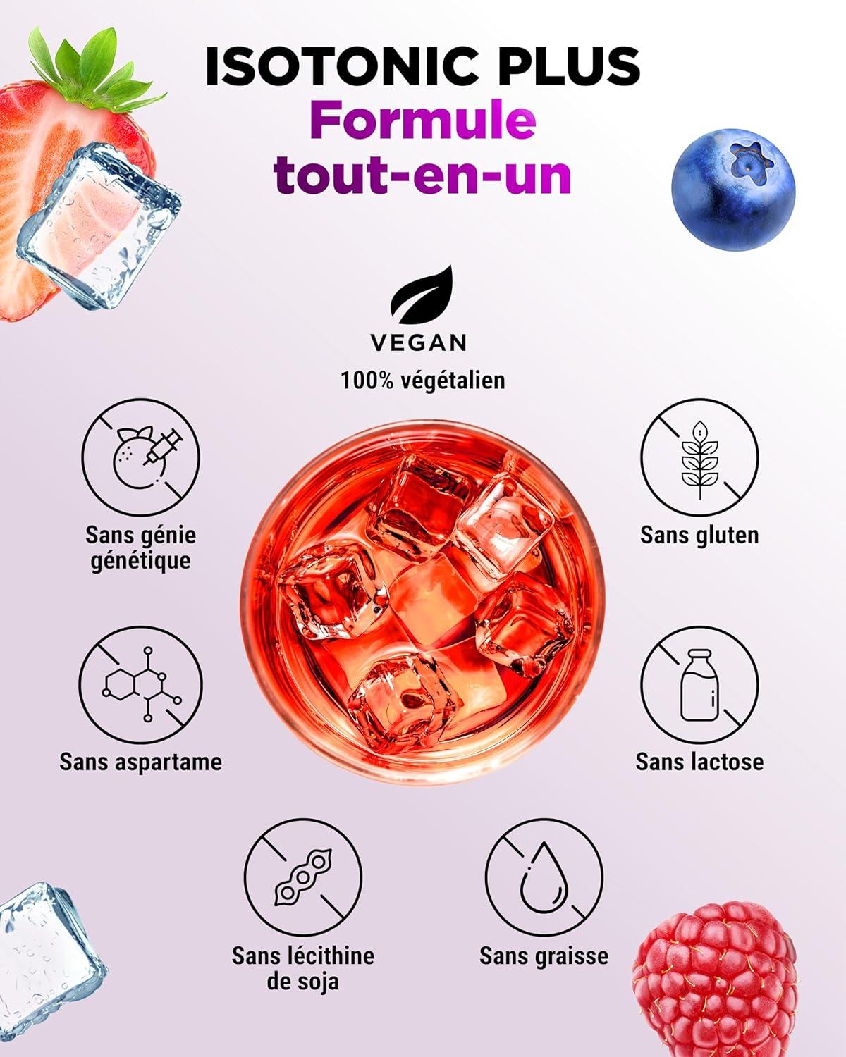 image:imageIsotonic Plus Drink 1050 g Boisson isotonique en poudre avec glucides lectrolytes vitamines et maca Formule hydratation ampamp rcupration vegan Berry MixBerry Mix
