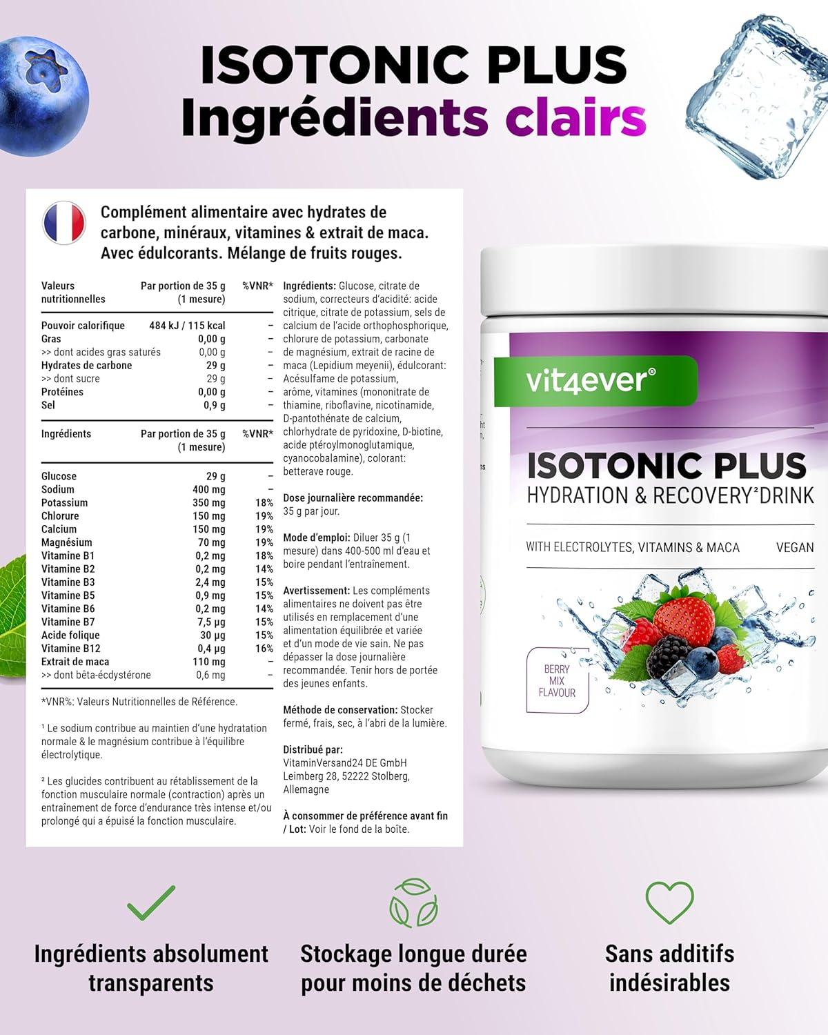 image:imageIsotonic Plus Drink 1050 g Boisson isotonique en poudre avec glucides lectrolytes vitamines et maca Formule hydratation ampamp rcupration vegan Berry MixBerry Mix