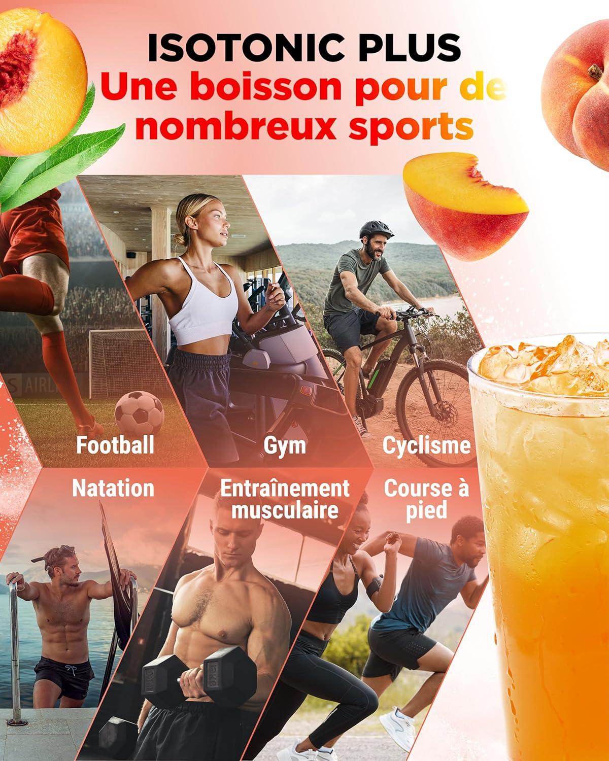 image:imageIsotonic Plus Drink 1050 g Boisson isotonique en poudre avec glucides lectrolytes vitamines et maca Formule hydratation ampamp rcupration vegan Berry MixPeach Iced Tea