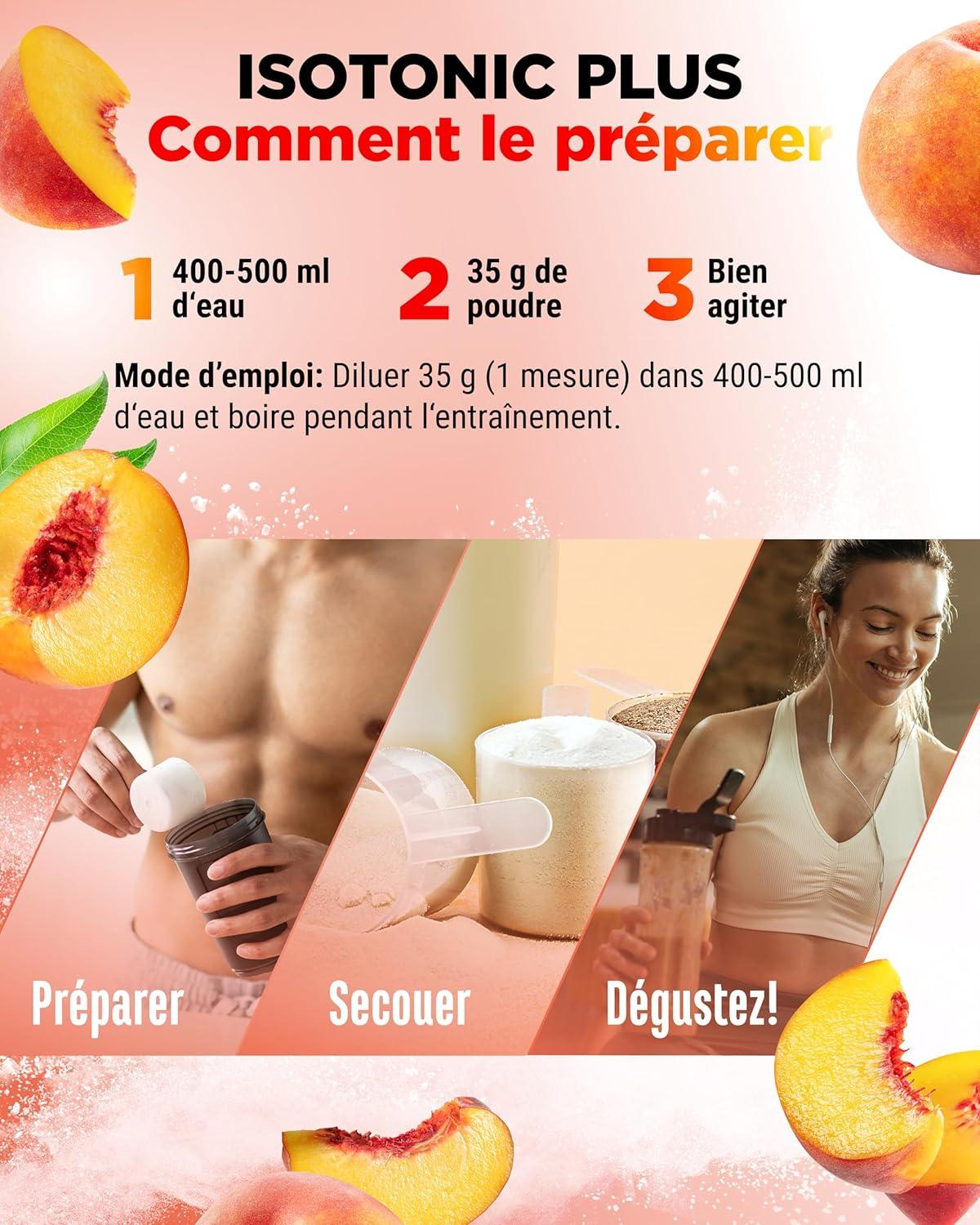 image:imageIsotonic Plus Drink 1050 g Boisson isotonique en poudre avec glucides lectrolytes vitamines et maca Formule hydratation ampamp rcupration vegan Berry MixPeach Iced Tea