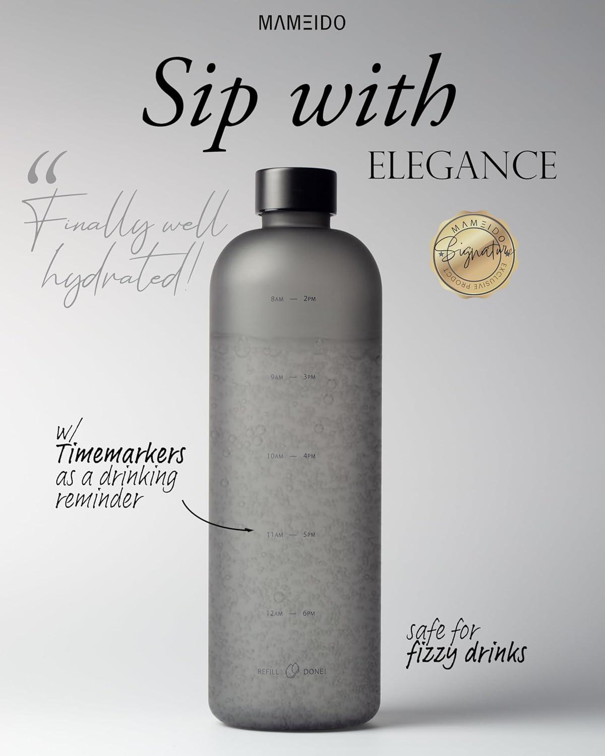 image:imageMAMEIDO Gourde 1 l Bouteille deau Design Plastique avec Marqueur de Temps de Motivation sans BPA tanche Urban Taupe GoldCarbon Grey