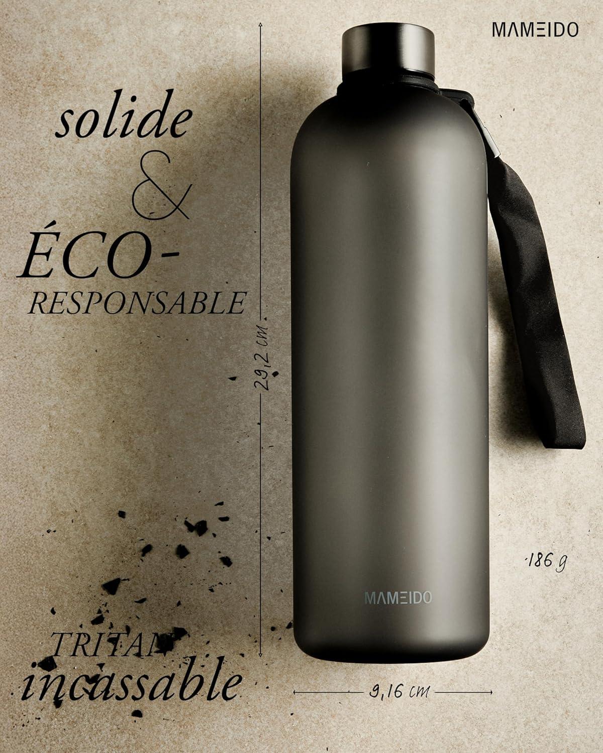 image:imageMAMEIDO Gourde 1 l Bouteille deau Design Plastique avec Marqueur de Temps de Motivation sans BPA tanche Urban Taupe GoldCarbon Grey