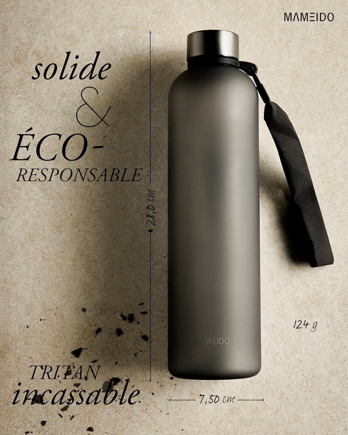 image:imageMAMEIDO Gourde 1 l Bouteille deau Design Plastique avec Marqueur de Temps de Motivation sans BPA tanche Urban Taupe GoldCarbon Grey