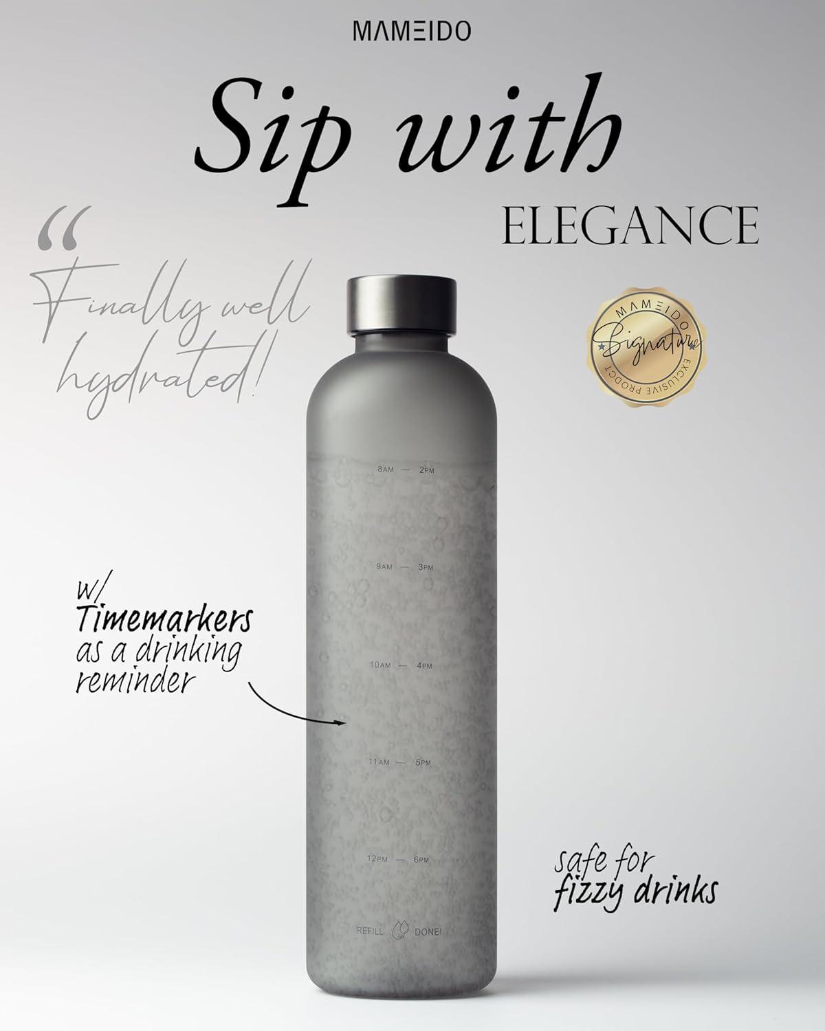 image:imageMAMEIDO Gourde 1 l Bouteille deau Design Plastique avec Marqueur de Temps de Motivation sans BPA tanche Urban Taupe GoldCarbon Grey