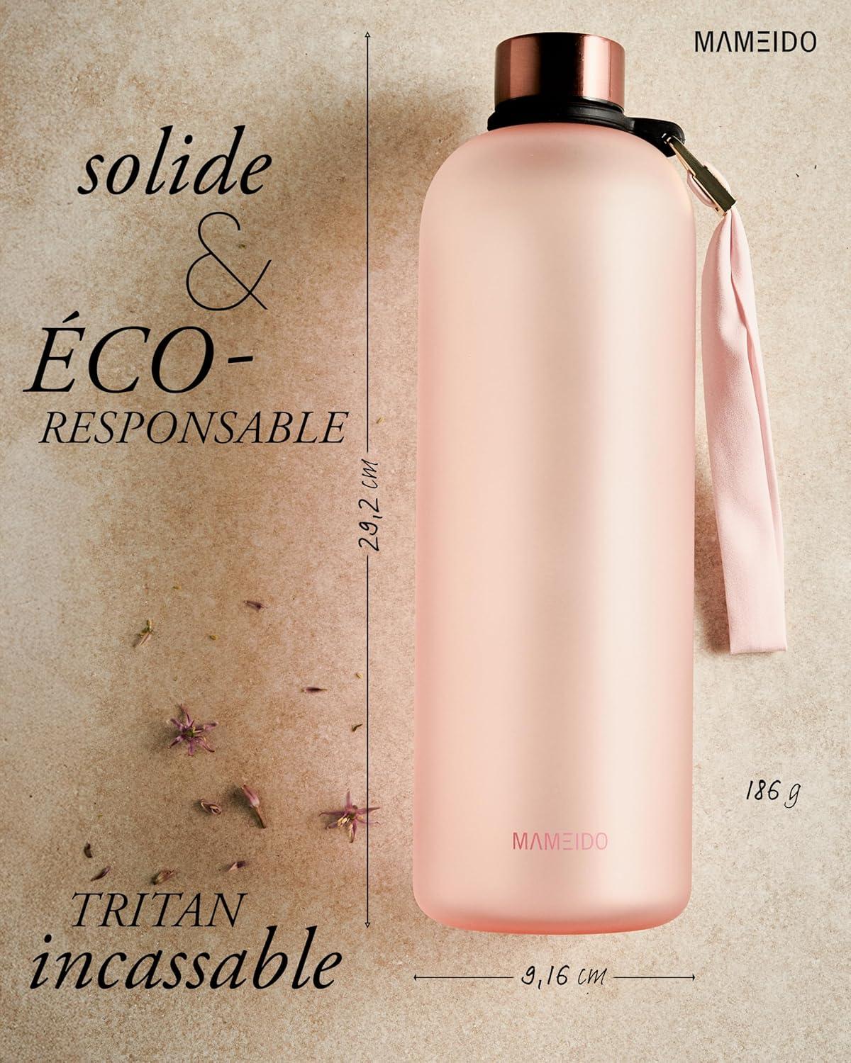 image:imageMAMEIDO Gourde 1 l Bouteille deau Design Plastique avec Marqueur de Temps de Motivation sans BPA tanche Urban Taupe GoldFlamingo Pink
