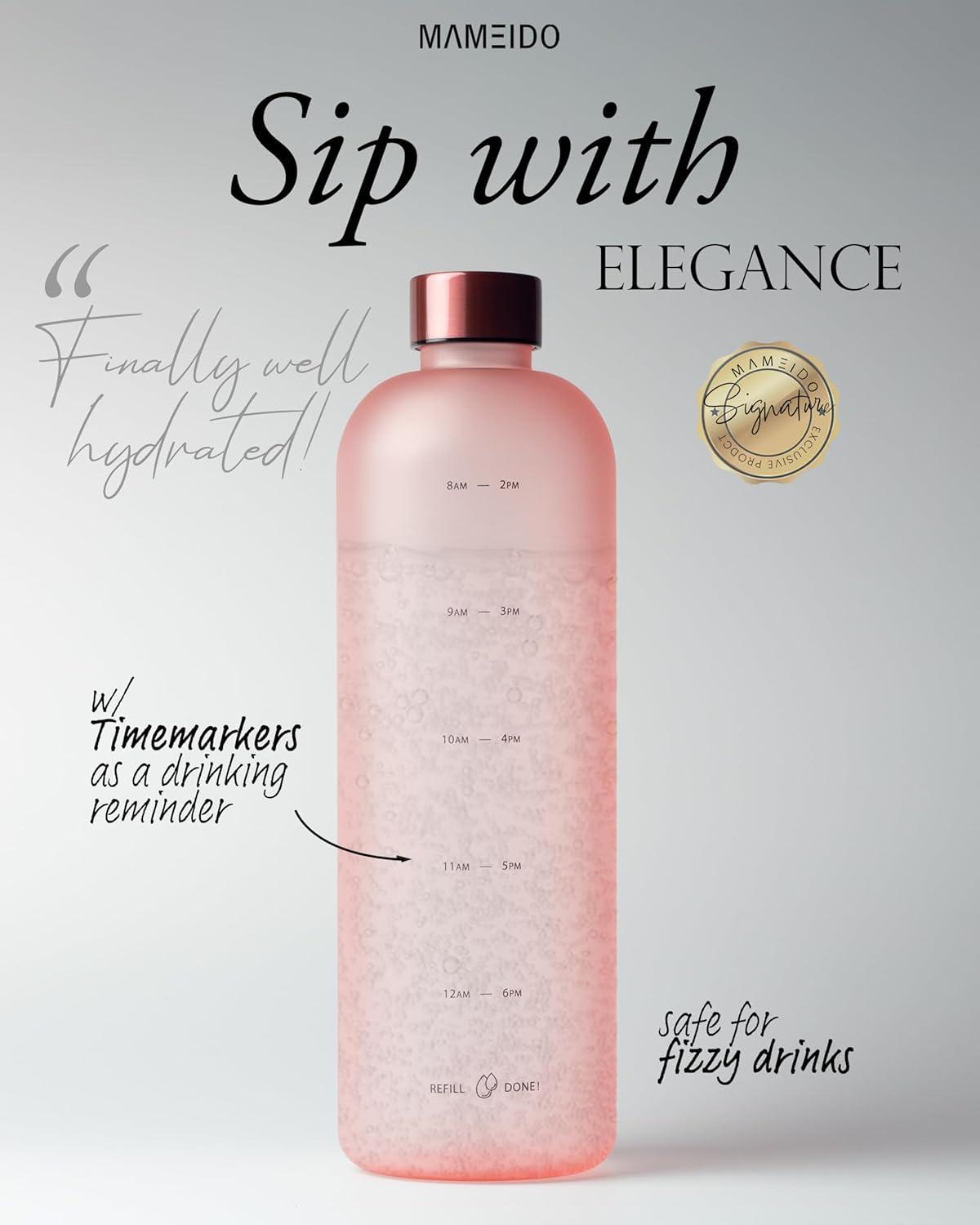 image:imageMAMEIDO Gourde 1 l Bouteille deau Design Plastique avec Marqueur de Temps de Motivation sans BPA tanche Urban Taupe GoldFlamingo Pink
