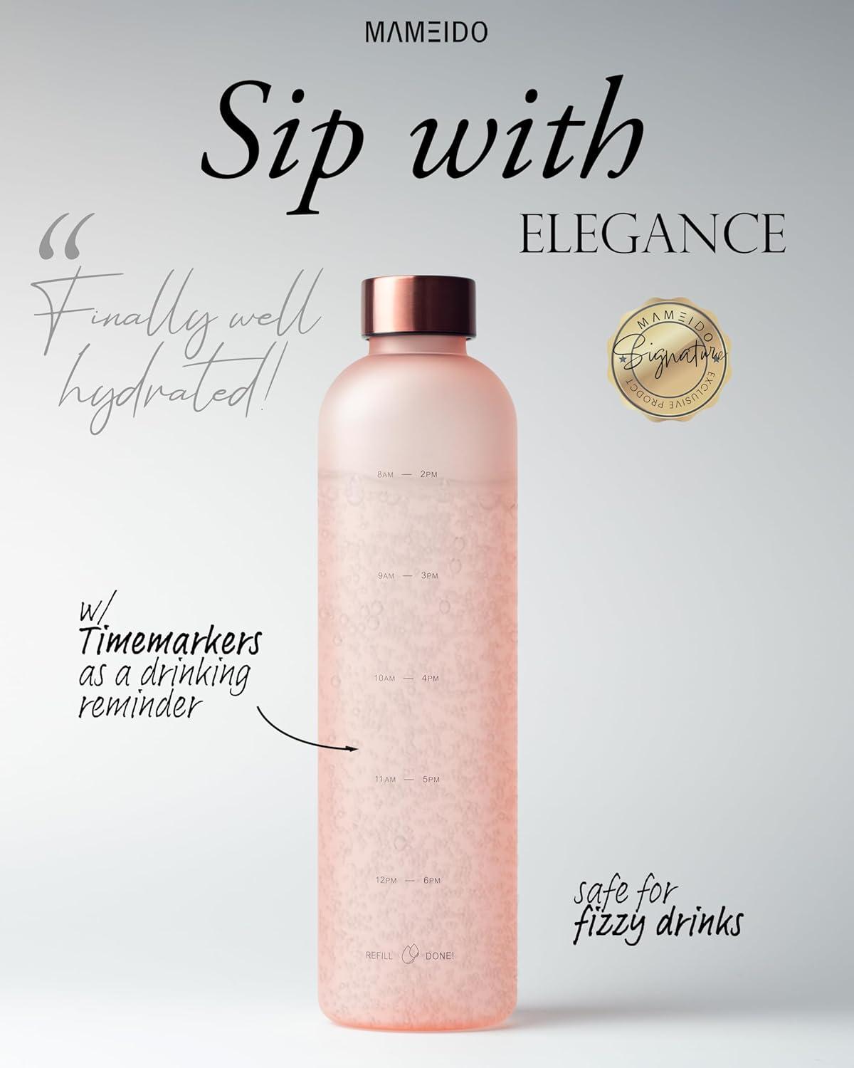 image:imageMAMEIDO Gourde 1 l Bouteille deau Design Plastique avec Marqueur de Temps de Motivation sans BPA tanche Urban Taupe GoldFlamingo Pink