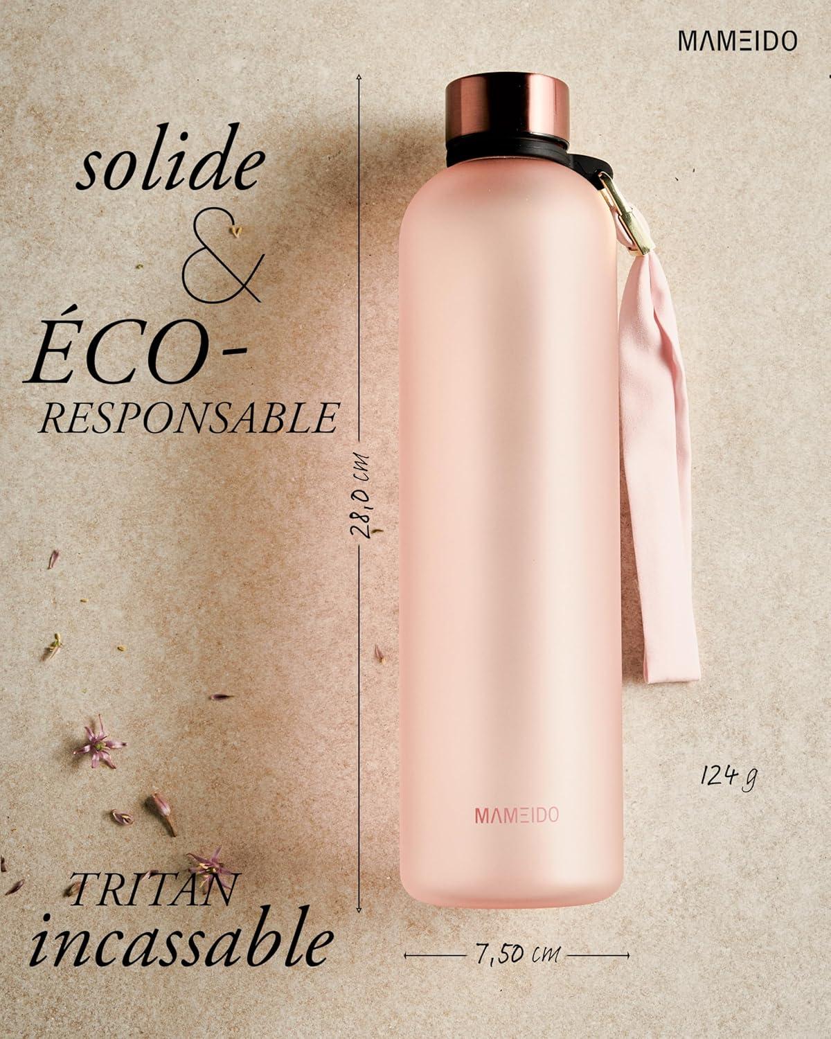 image:imageMAMEIDO Gourde 1 l Bouteille deau Design Plastique avec Marqueur de Temps de Motivation sans BPA tanche Urban Taupe GoldFlamingo Pink