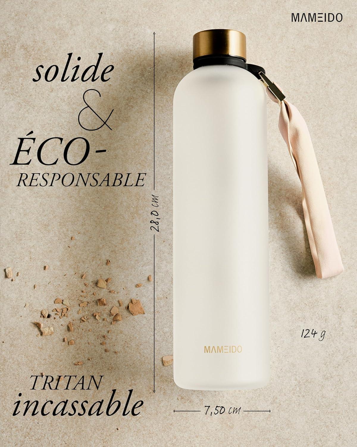 image:imageMAMEIDO Gourde 1 l Bouteille deau Design Plastique avec Marqueur de Temps de Motivation sans BPA tanche Urban Taupe GoldFrosted White Gold