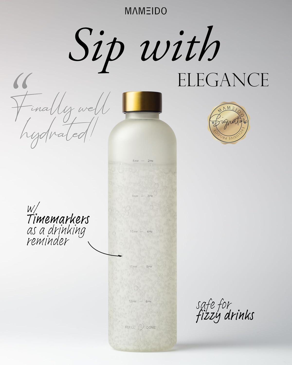 image:imageMAMEIDO Gourde 1 l Bouteille deau Design Plastique avec Marqueur de Temps de Motivation sans BPA tanche Urban Taupe GoldIvory Beige Gold