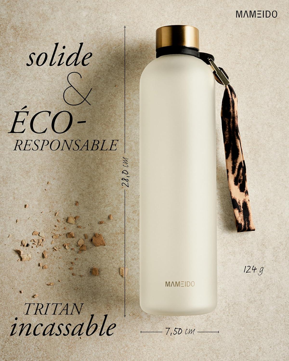 image:imageMAMEIDO Gourde 1 l Bouteille deau Design Plastique avec Marqueur de Temps de Motivation sans BPA tanche Urban Taupe GoldIvory Beige Gold
