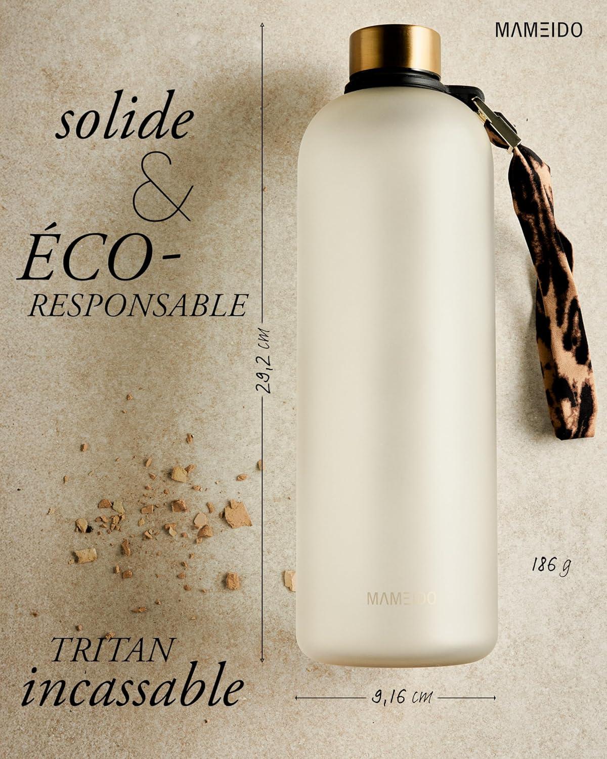 image:imageMAMEIDO Gourde 1 l Bouteille deau Design Plastique avec Marqueur de Temps de Motivation sans BPA tanche Urban Taupe GoldIvory Beige Gold