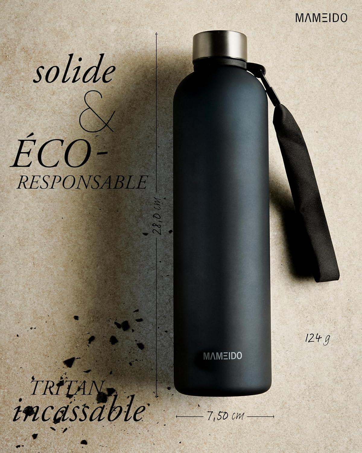 image:imageMAMEIDO Gourde 1 l Bouteille deau Design Plastique avec Marqueur de Temps de Motivation sans BPA tanche Urban Taupe GoldRich Black