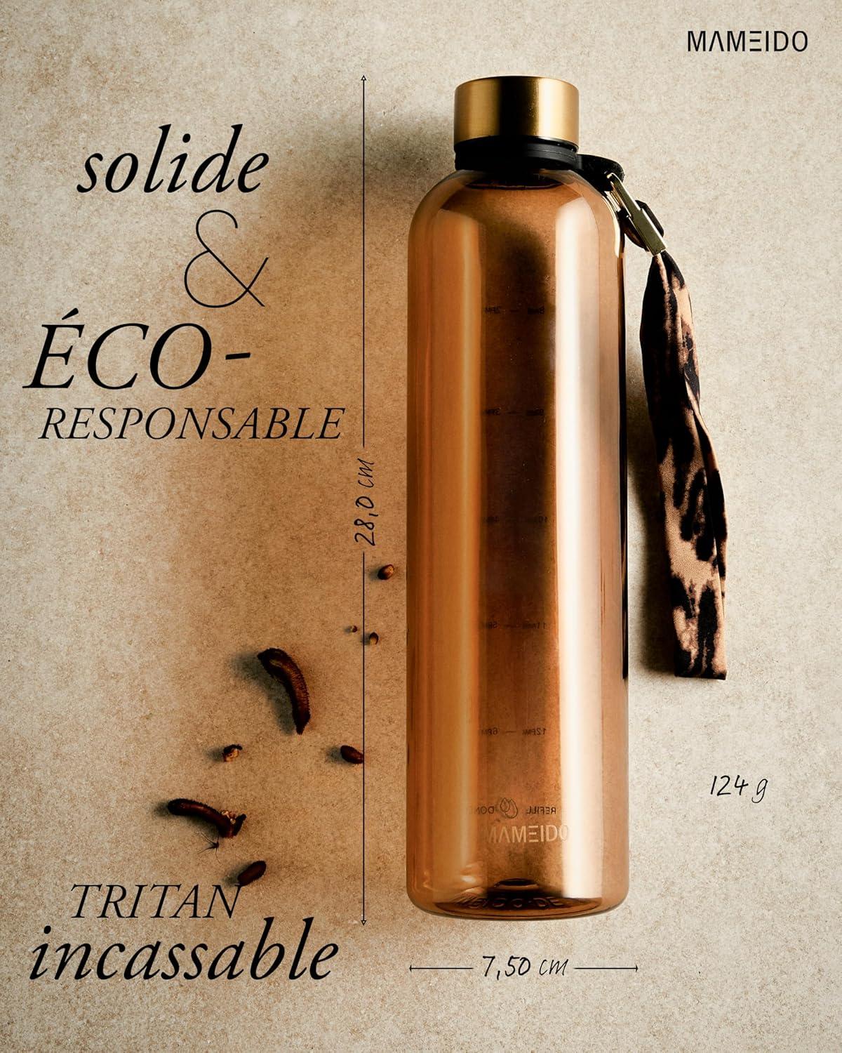 image:imageMAMEIDO Gourde 1 l Bouteille deau Design Plastique avec Marqueur de Temps de Motivation sans BPA tanche Urban Taupe GoldTropical Breeze