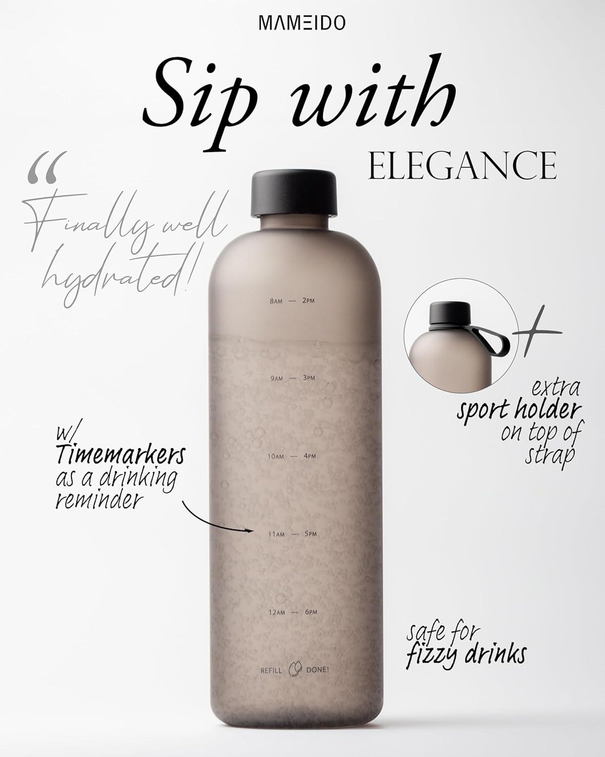 image:imageMAMEIDO Gourde 1 l Bouteille deau Design Plastique avec Marqueur de Temps de Motivation sans BPA tanche Urban Taupe GoldUrban Sport Loop