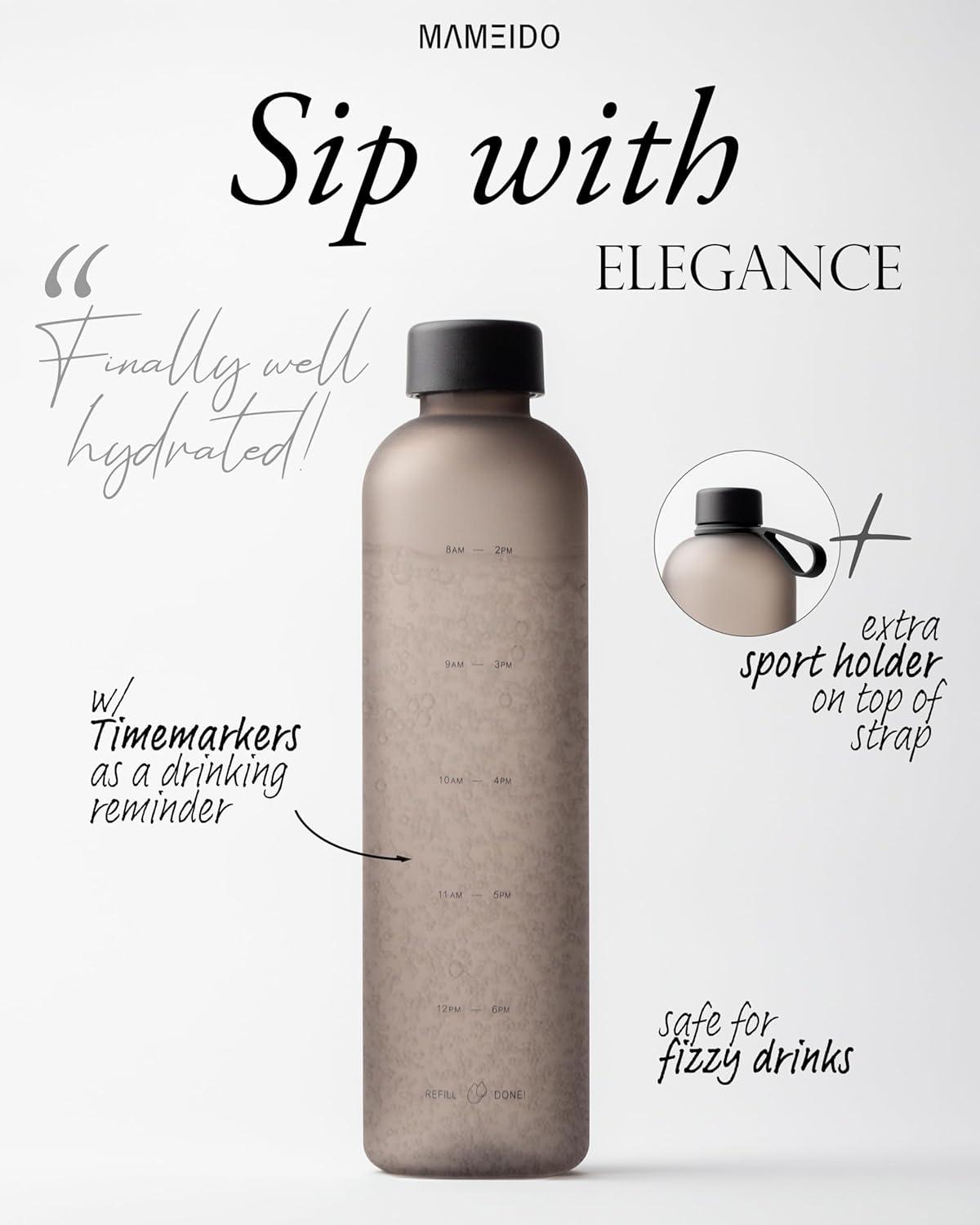 image:imageMAMEIDO Gourde 1 l Bouteille deau Design Plastique avec Marqueur de Temps de Motivation sans BPA tanche Urban Taupe GoldUrban Sport Loop