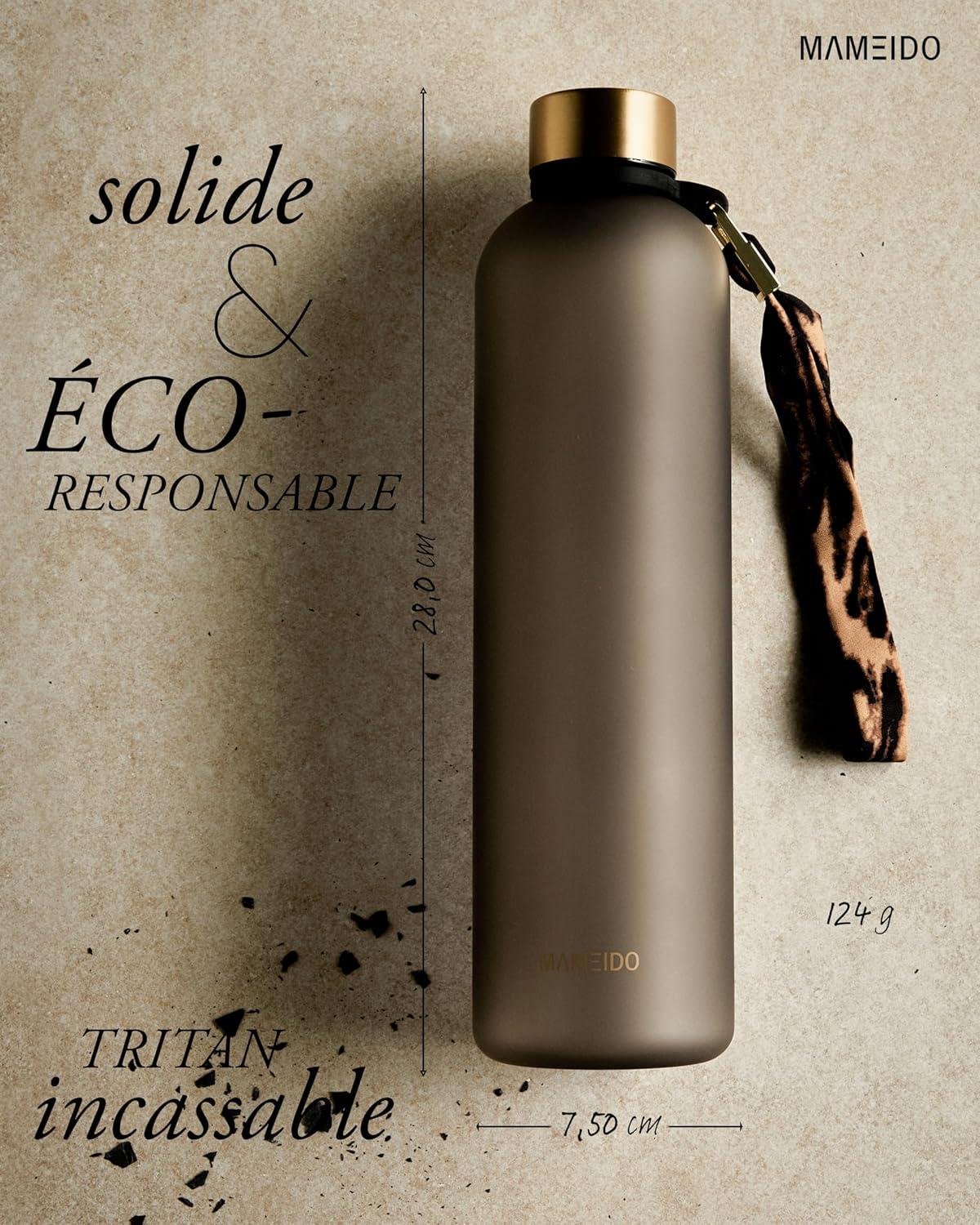 image:imageMAMEIDO Gourde 1 l Bouteille deau Design Plastique avec Marqueur de Temps de Motivation sans BPA tanche Urban Taupe GoldUrban Taupe
