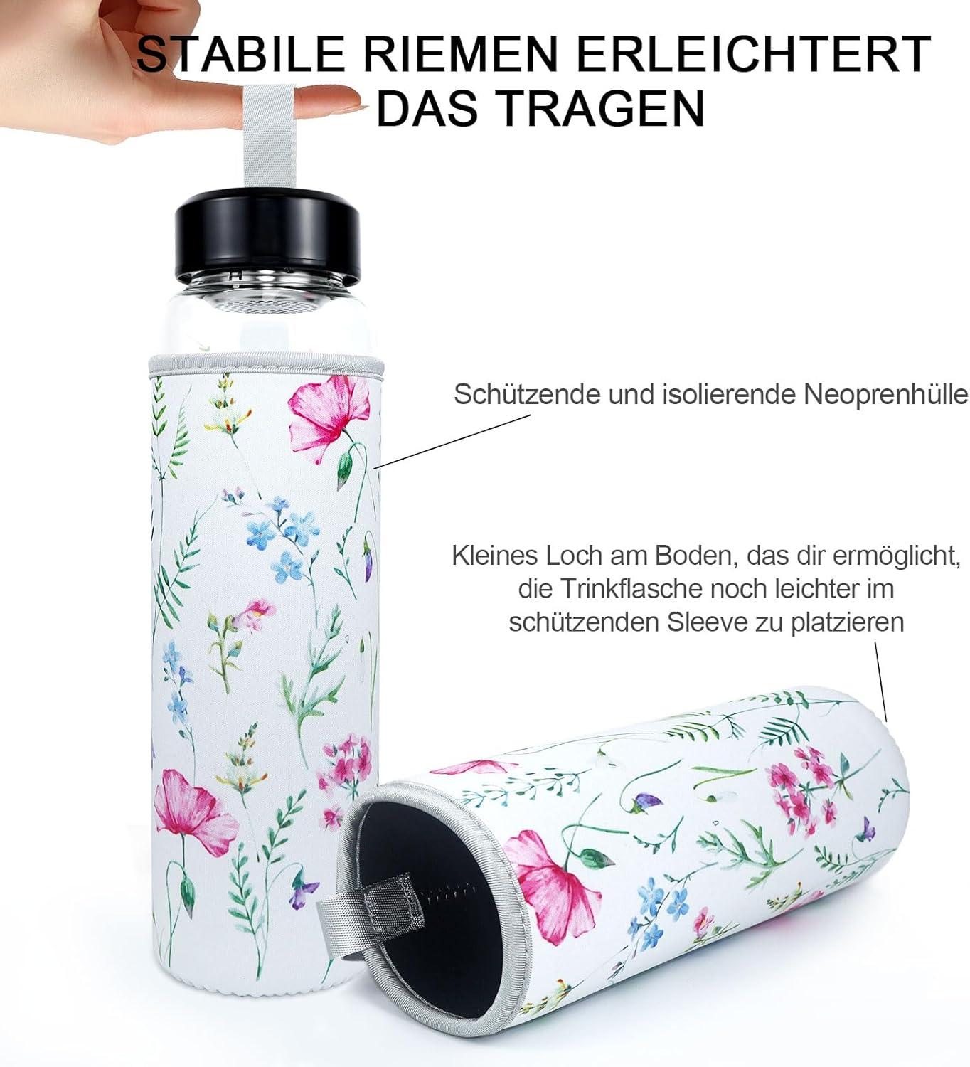 image:imagePAPU Bouteille DEau Verre 1 LitreGoulot Large 55 cm 1 000 mltancheAvec Couvercle Protection Eucalyptus Filtre Acier InoxydableSans BpatancheIdale pour Sport BureauRose