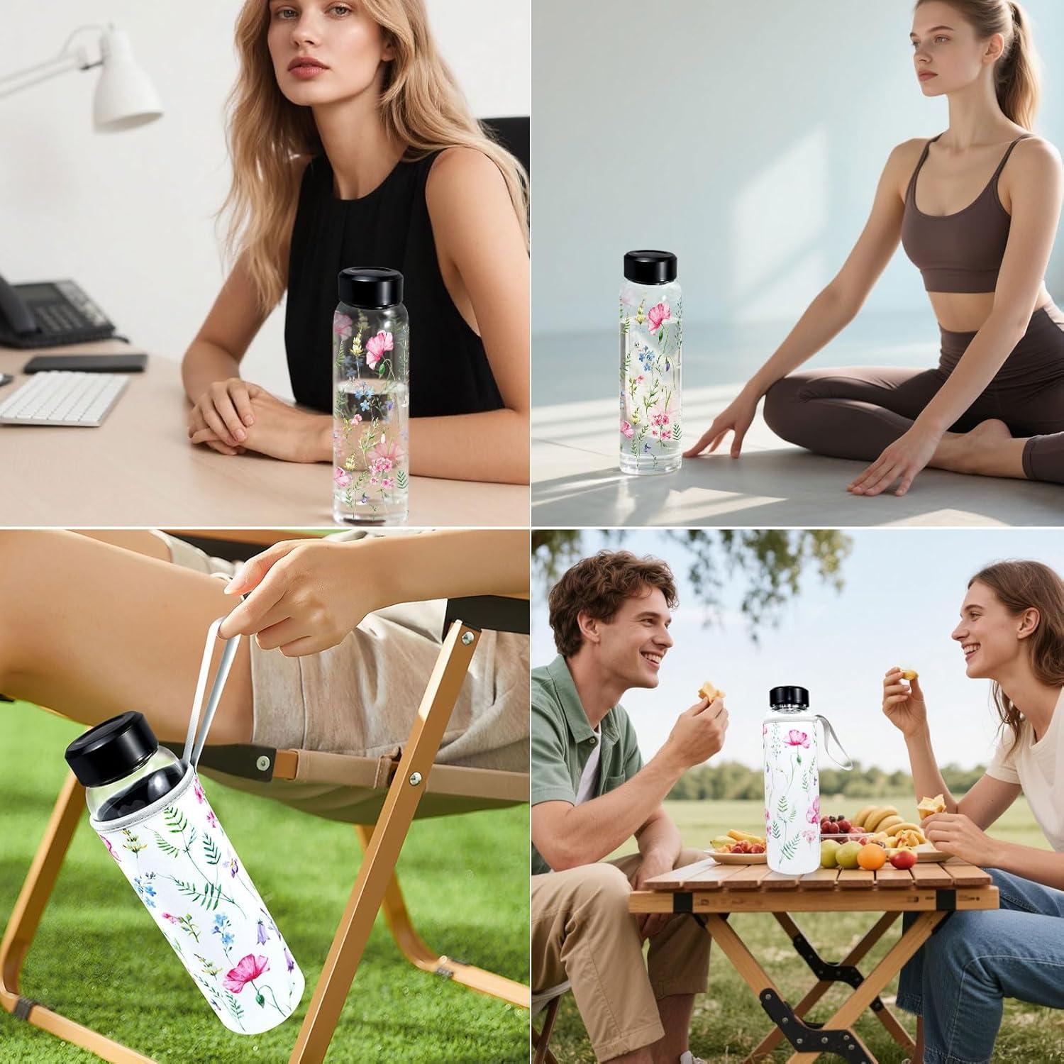 image:imagePAPU Bouteille DEau Verre 1 LitreGoulot Large 55 cm 1 000 mltancheAvec Couvercle Protection Eucalyptus Filtre Acier InoxydableSans BpatancheIdale pour Sport BureauRose