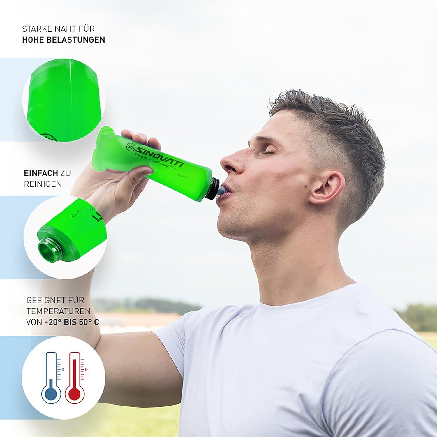 image:imageSINOVATI Gourde pliable en TPU sans BPA pour sac dos dhydratation vlo randonne jogging trekking camping et escaladeVert 500 Ml X 2
