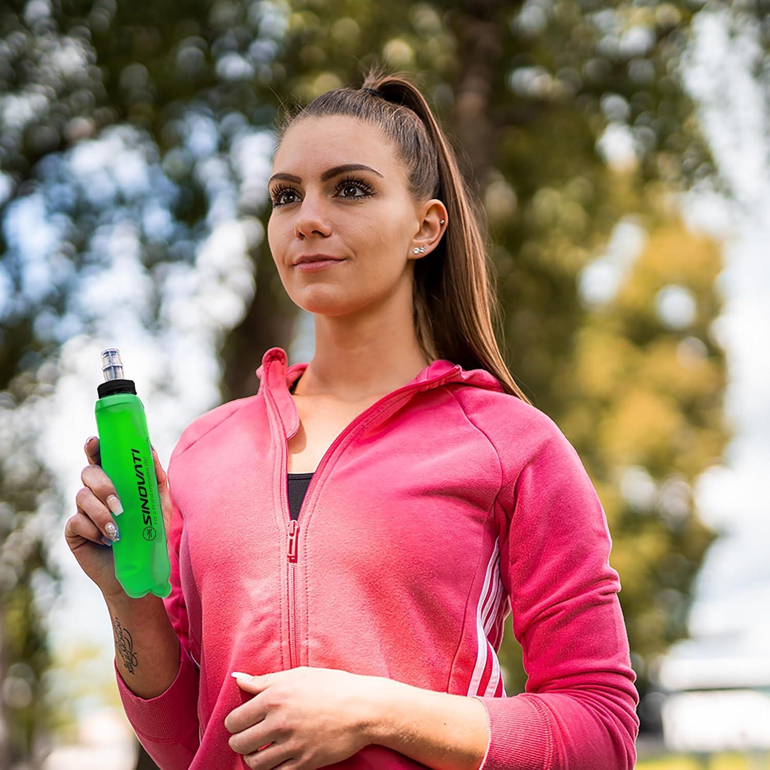 image:imageSINOVATI Gourde pliable en TPU sans BPA pour sac dos dhydratation vlo randonne jogging trekking camping et escaladeVert 500 Ml X 2