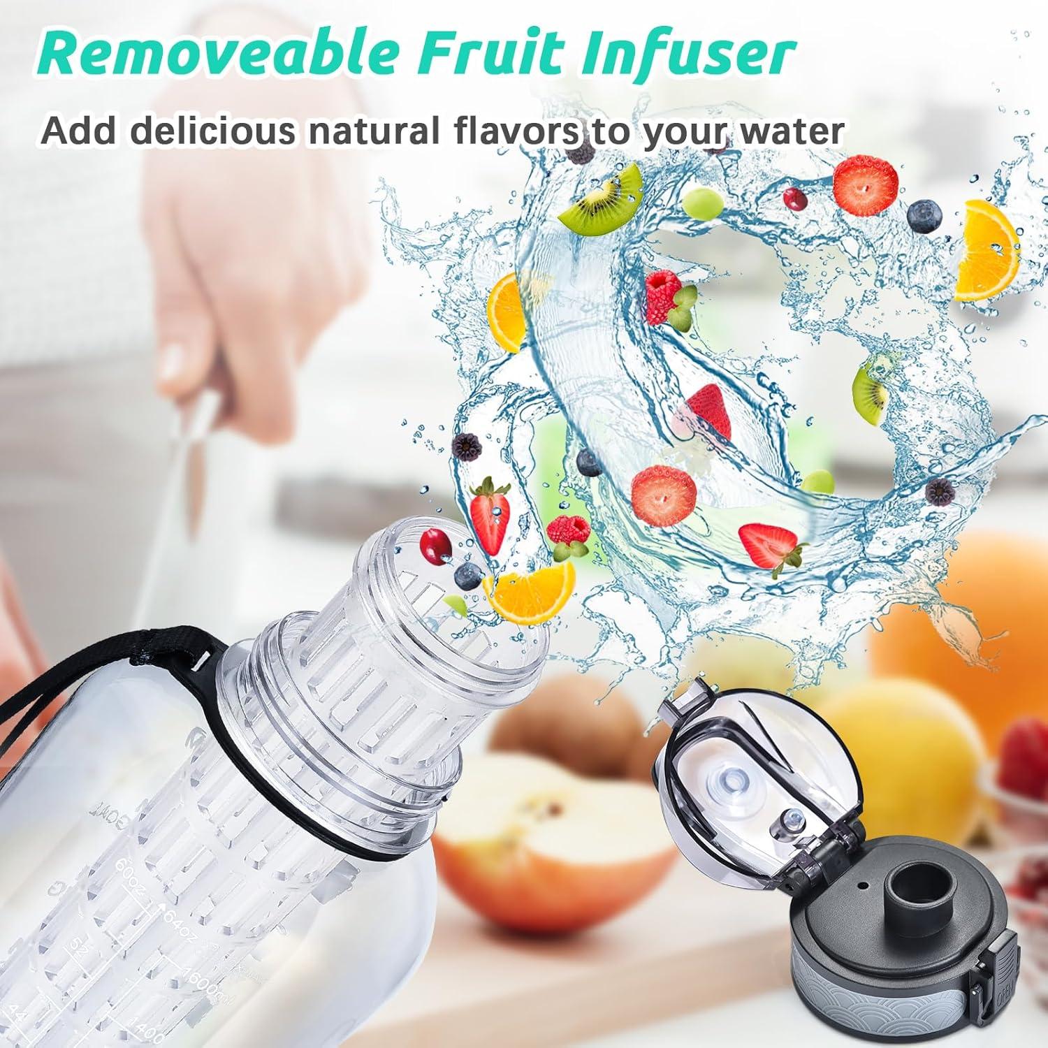 image:imageUTEBIT Gourde Sport 15L Bouteille deau avec Infuseur Th ou Fruits1 Litre Bouteille Reutilisable Fabrique en Tritan sans BPA avec Marqueur de Temps de Motivation pour Gym Camping BureauTransparent