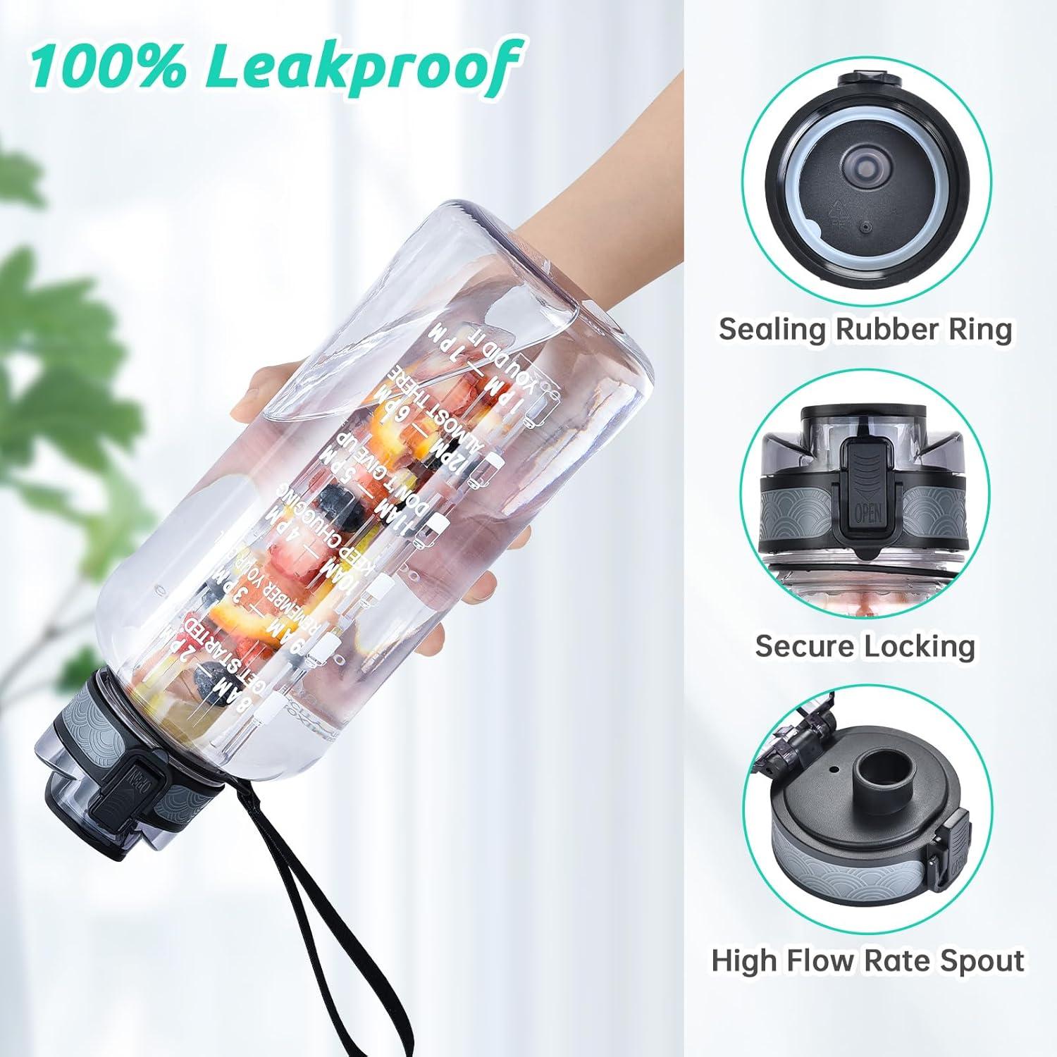 image:imageUTEBIT Gourde Sport 15L Bouteille deau avec Infuseur Th ou Fruits1 Litre Bouteille Reutilisable Fabrique en Tritan sans BPA avec Marqueur de Temps de Motivation pour Gym Camping BureauTransparent