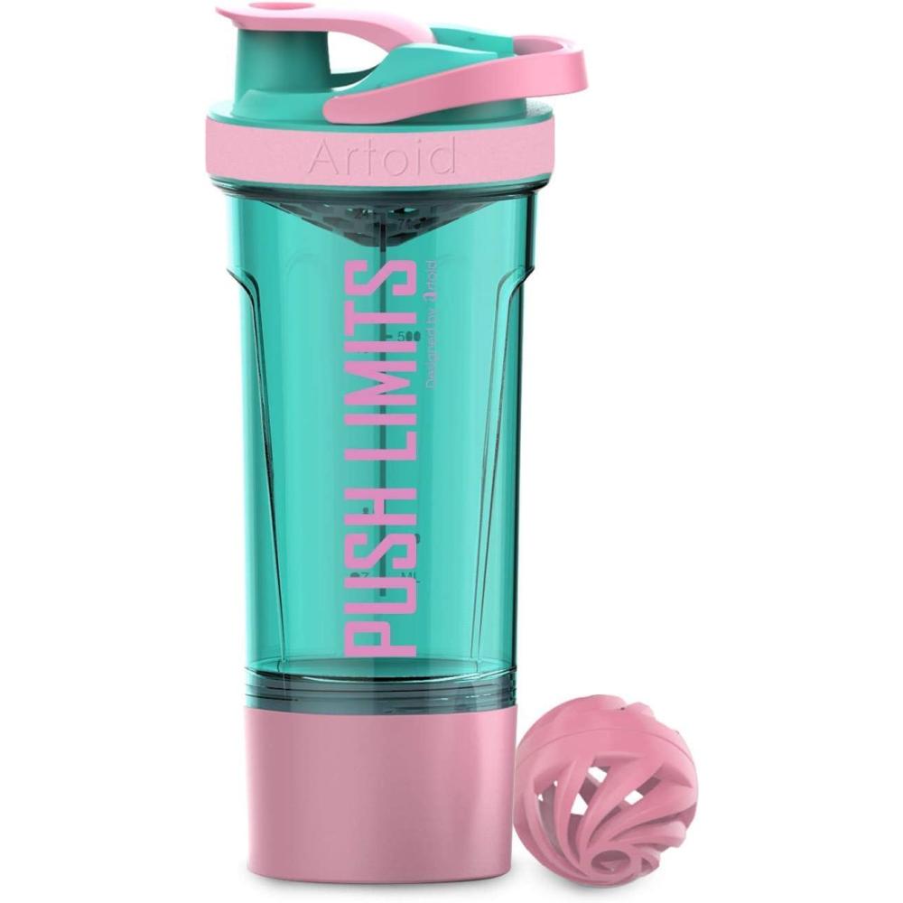 image:imageArtoid Mode Shaker Protines Avec compartiment poudre Boissons sportives Lavage la main RoseVert 720ml tamis Boule en Spirale Organisateur 200ml Complments alimentaires Sans BPARoseVert