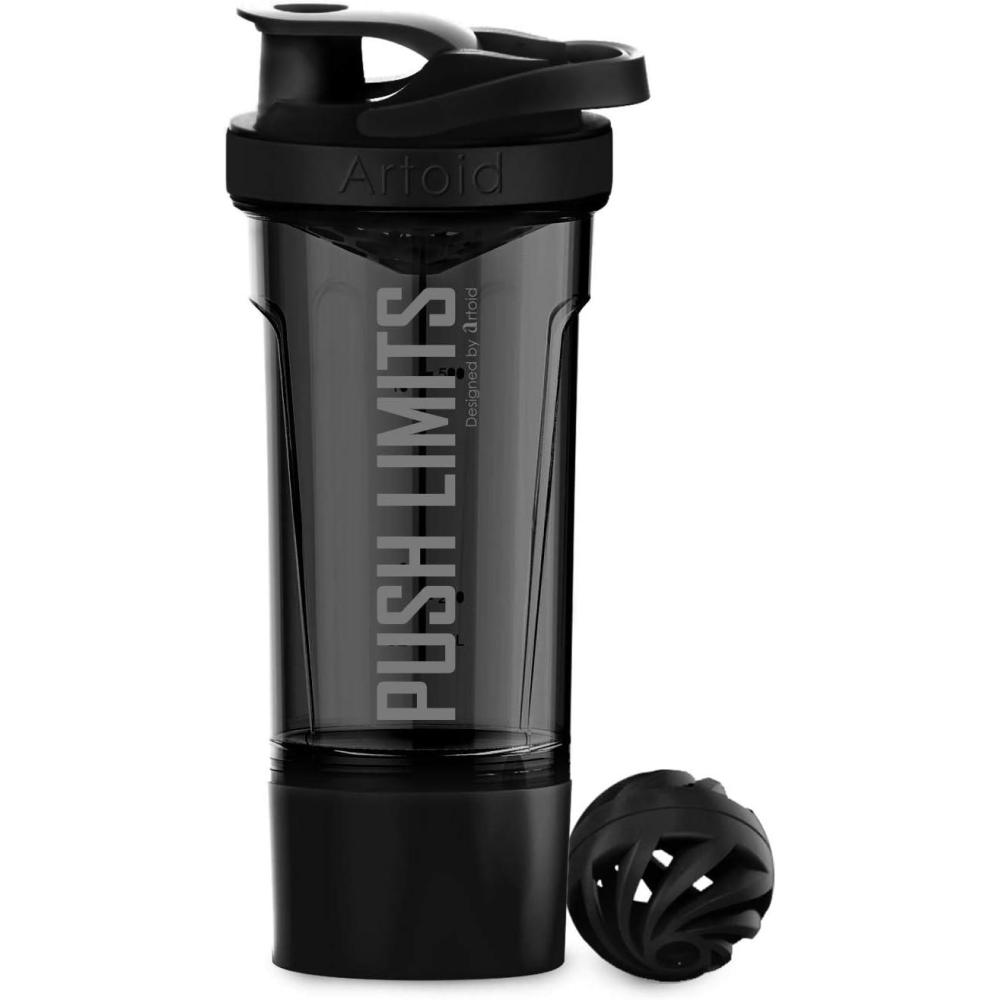 image:imageArtoid Mode Shaker Protines Avec compartiment poudre Boissons sportives Lavage la main RoseVert 720ml tamis Boule en Spirale Organisateur 200ml Complments alimentaires Sans BPANoirGris