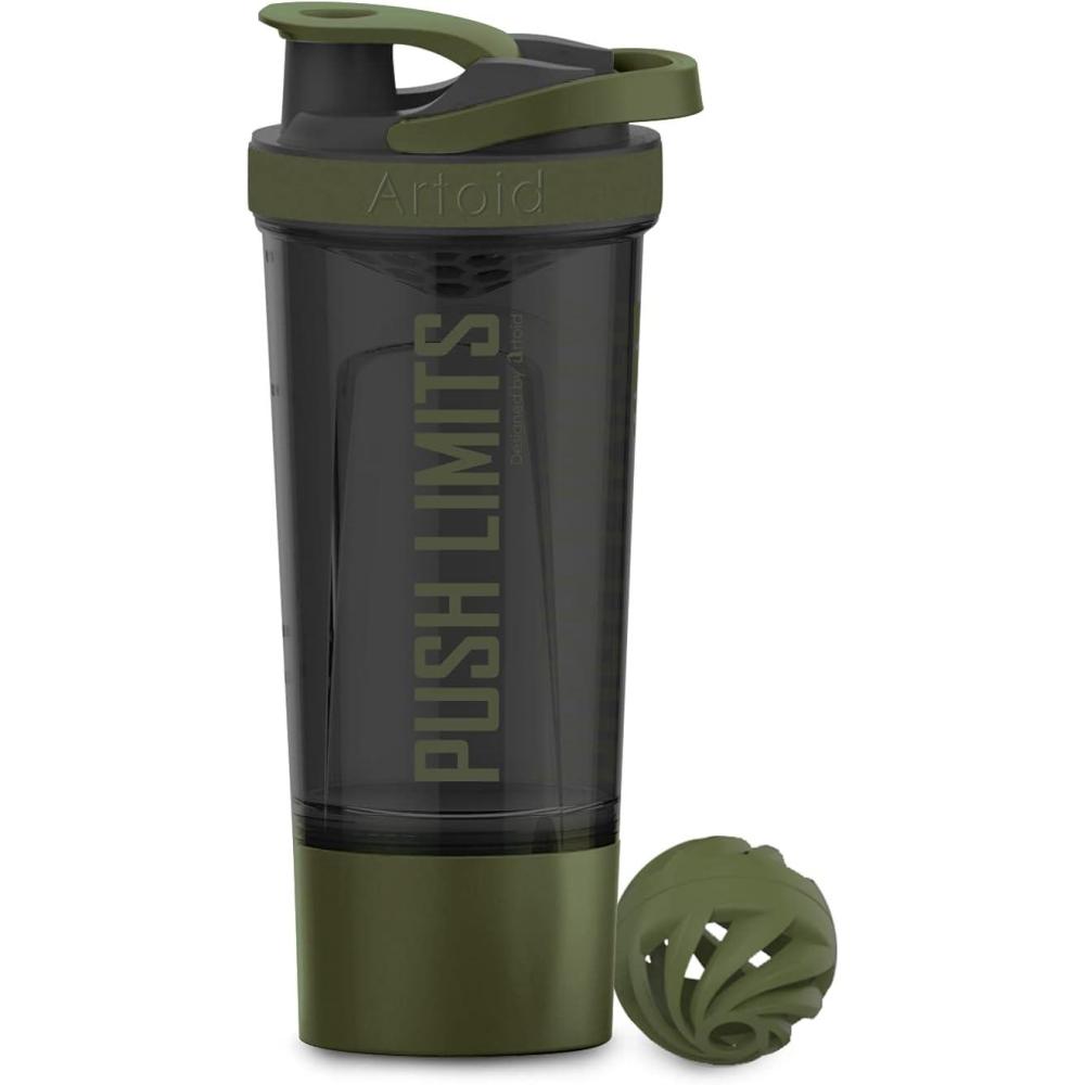 image:imageArtoid Mode Shaker Protines Avec compartiment poudre Boissons sportives Lavage la main RoseVert 720ml tamis Boule en Spirale Organisateur 200ml Complments alimentaires Sans BPANoirVert Mousse