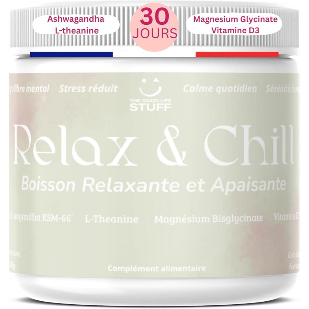 image:imageAshwagandha KSM66 Boisson AntiStress ampamp CortisolMagnesium Bisglycinate pour la Relaxation ampamp le SommeilVitamine dL TheanineVeganSans Gluten Sucre OGMLimonade la framboise30 dosesAdulteAdo