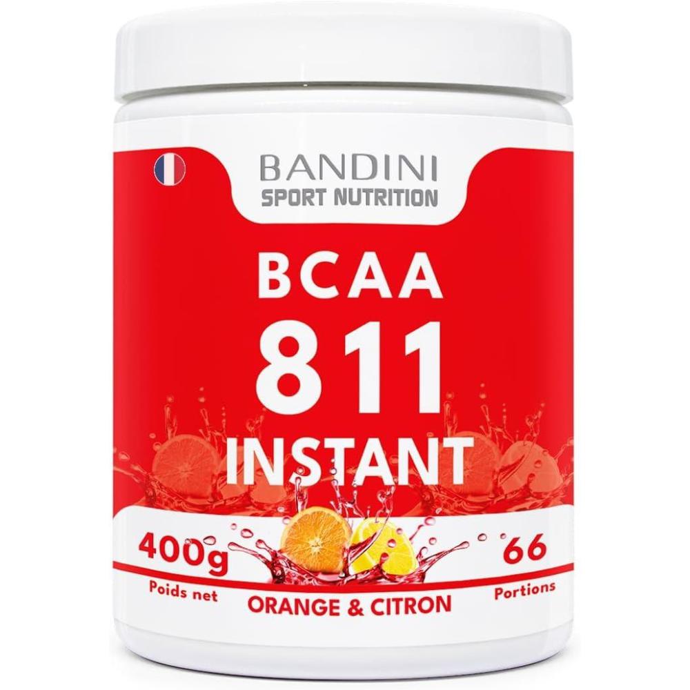 image:imageBandini BCAA 811 Poudre Zero Sucre Acides Amins chane ramifie 811 Vegan avec Leucine Isoleucine Valine Musculation Acide Amines sans additifs 400g Powder Saveur Orange et Citron