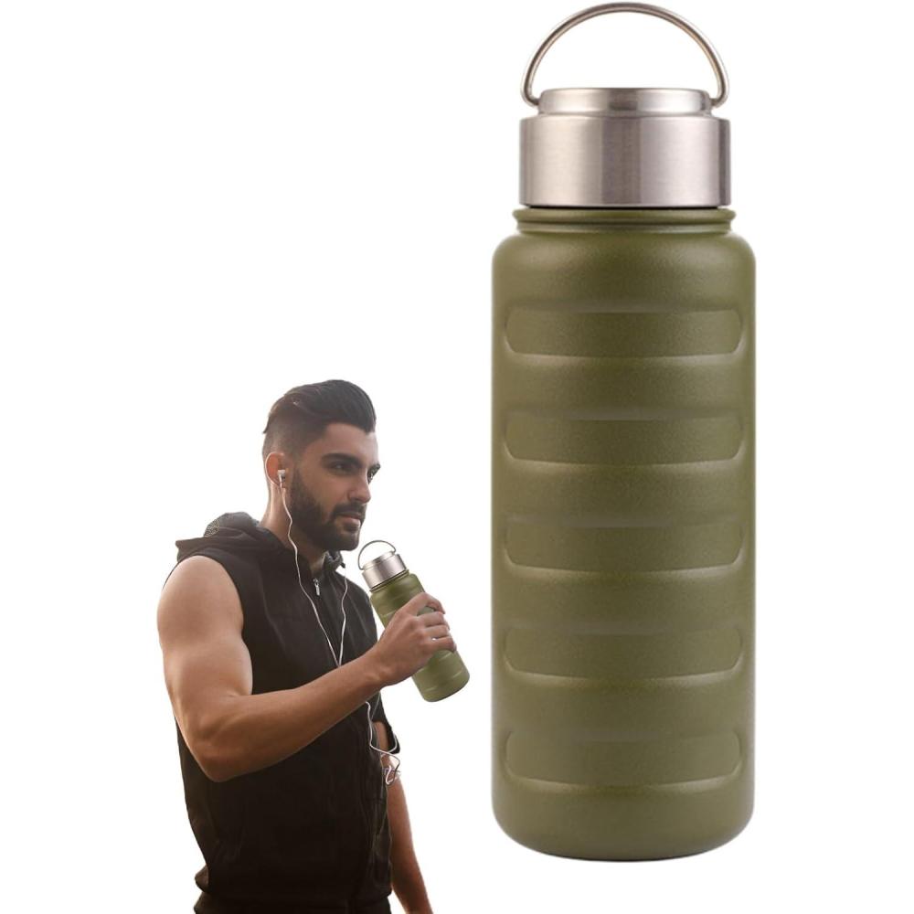 image:imageBouteille deau en acier inoxydable bouteille deau isole  Acier inoxydable de boisson sportive  Bouteille isole tanche  la fuite portable de 34 oz pour la salle de sport deVert