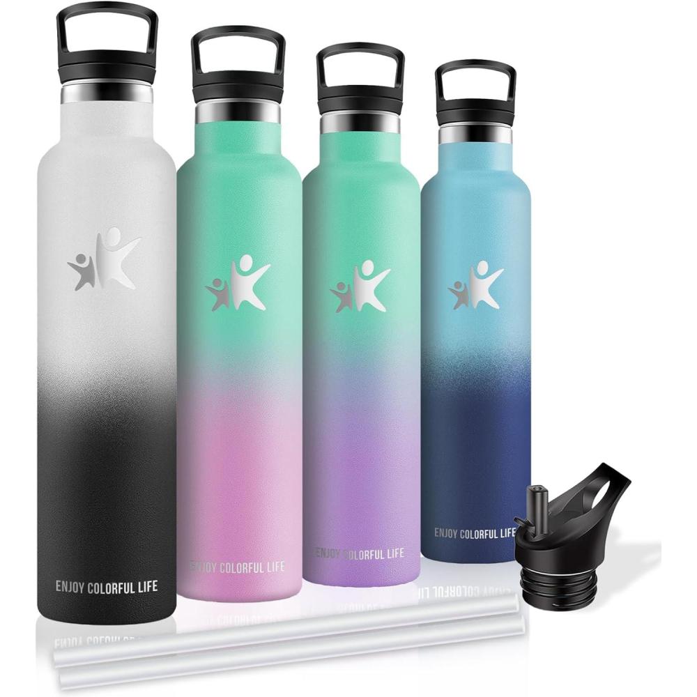 image:imageBouteille deau isotherme en acier inoxydable sans BPA pour le sport le camping et la randonne 1 lBlancnoir