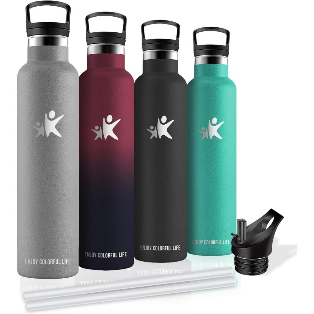 image:imageBouteille deau isotherme en acier inoxydable sans BPA pour le sport le camping et la randonne 1 lGris