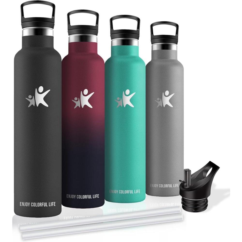 image:imageBouteille deau isotherme en acier inoxydable sans BPA pour le sport le camping et la randonne 1 lNoir