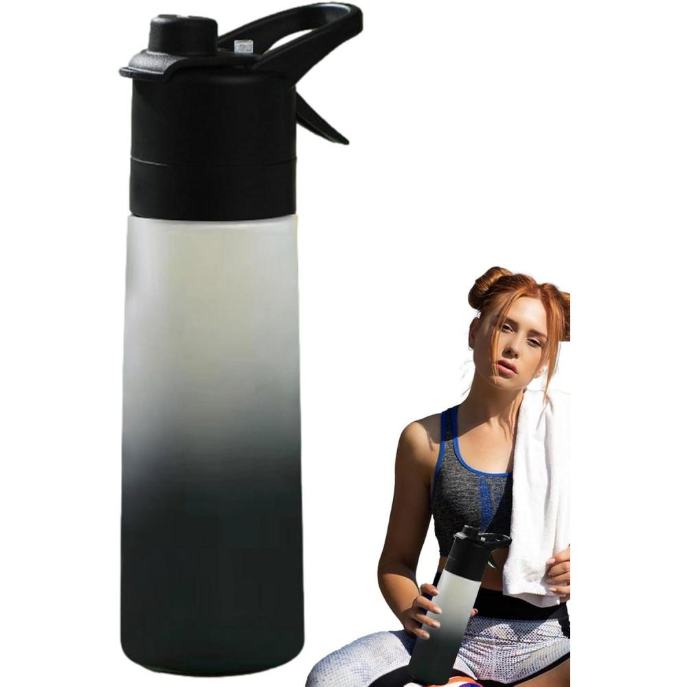 image:imageGnrique Bouteille Deau Brumisante Bouteille Pulvrisateur Rutilisable Avec Paille Antifuite Tasse Givre Dgrade Pour Enfant Adulte Garon Fille Lcole Camping Gym Sport YogaBlack