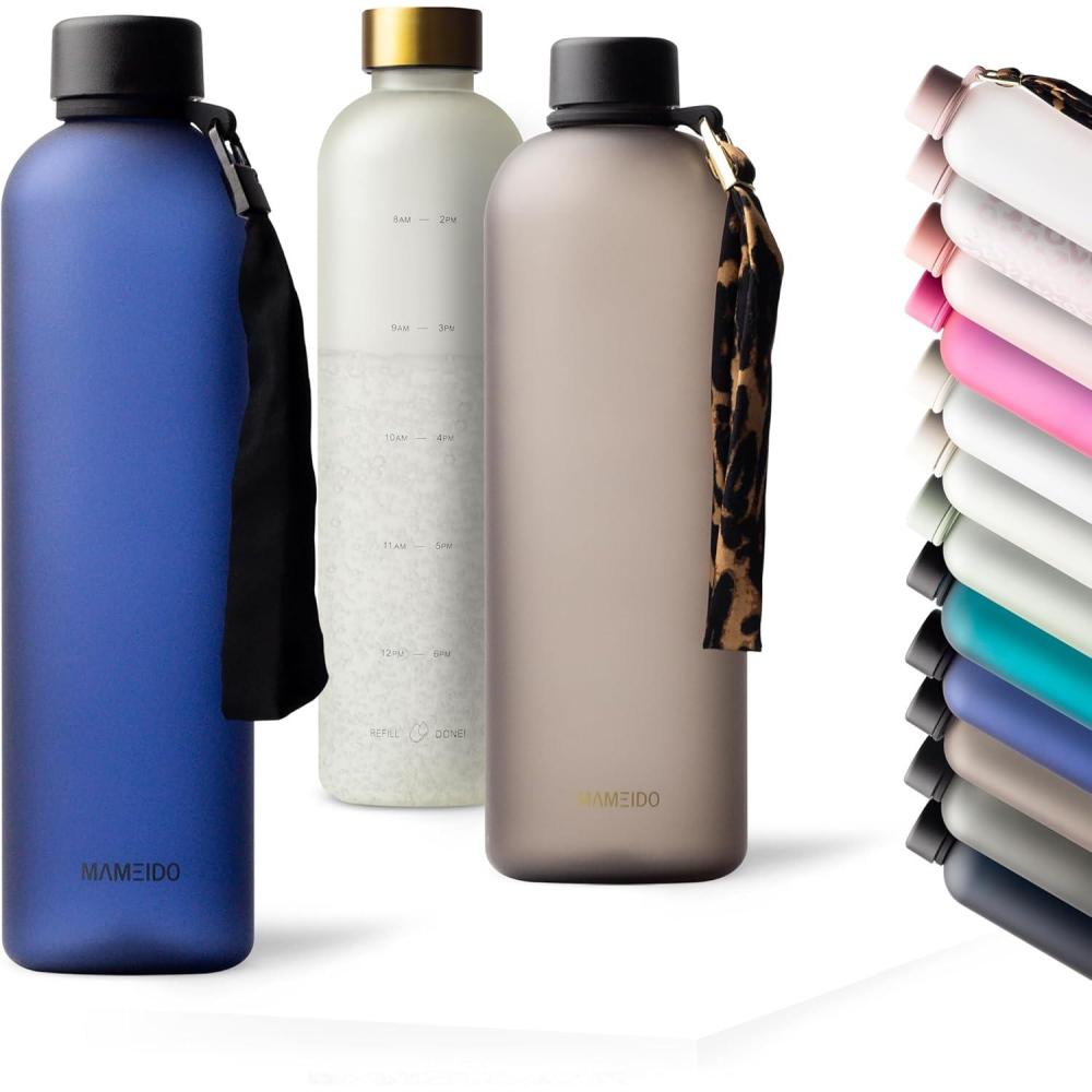 image:imageMAMEIDO Gourde 1 l Bouteille deau Design Plastique avec Marqueur de Temps de Motivation sans BPA tanche Urban Taupe GoldNight Sport Loop