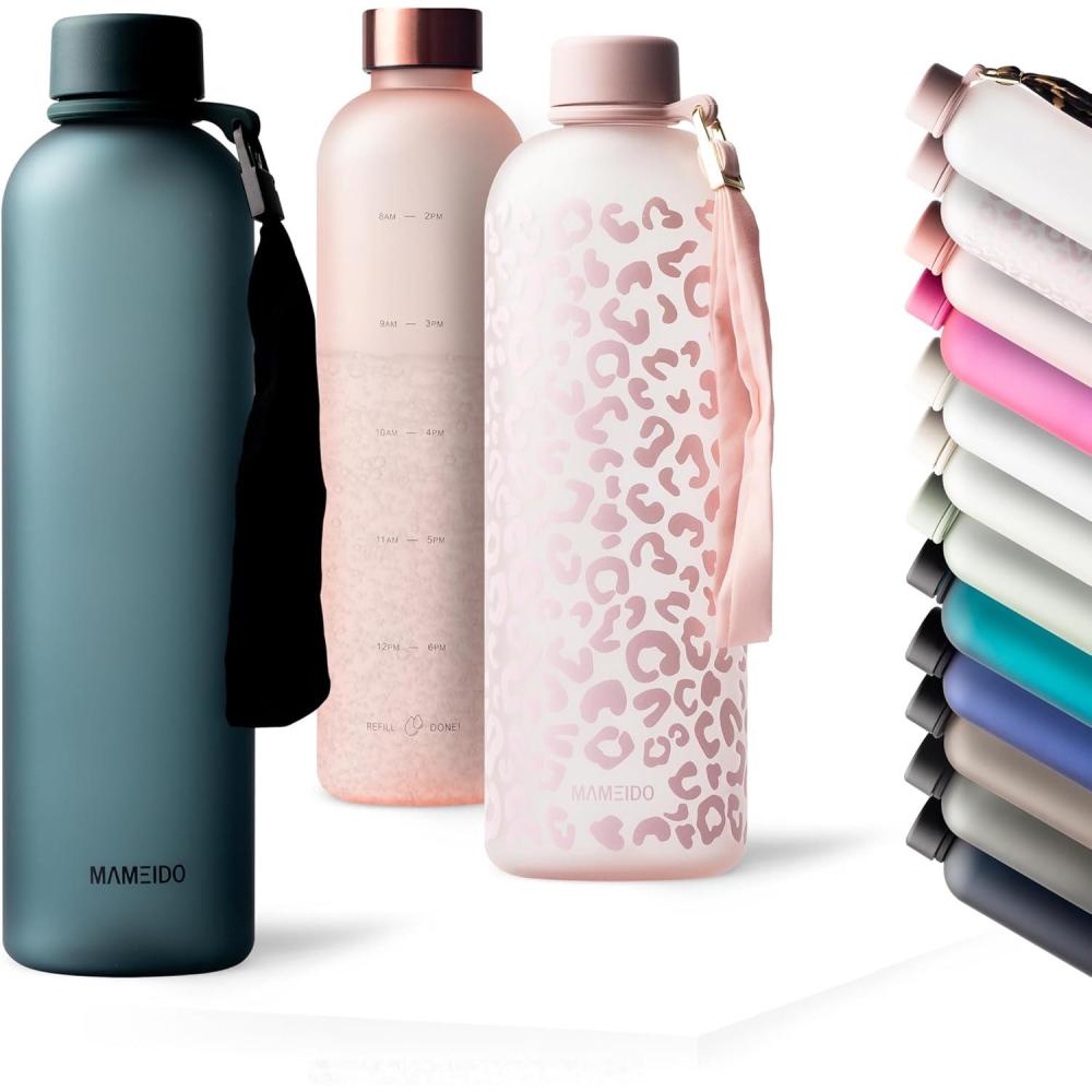 image:imageMAMEIDO Gourde 1 l Bouteille deau Design Plastique avec Marqueur de Temps de Motivation sans BPA tanche Urban Taupe GoldOcean  Sport Loop