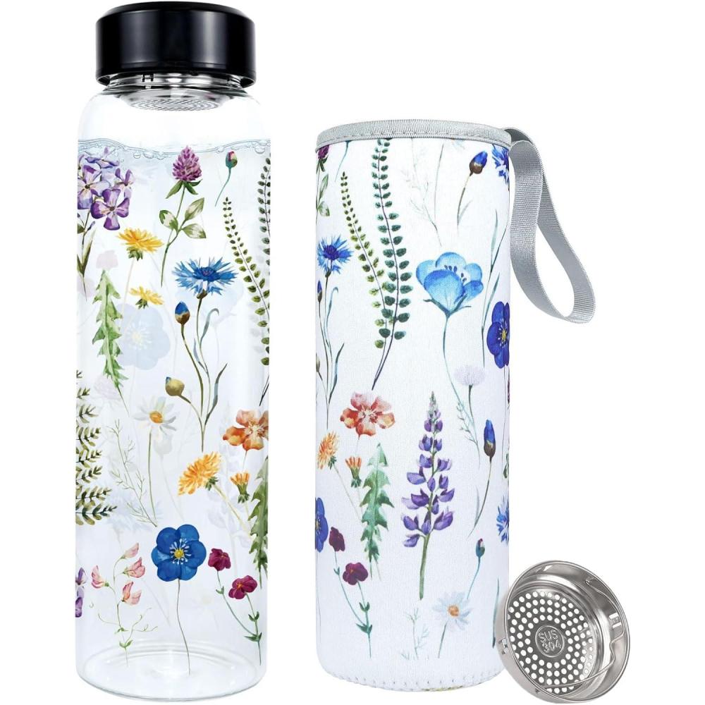 image:imagePAPU Bouteille DEau Verre 1 LitreGoulot Large 55 cm 1 000 mltancheAvec Couvercle Protection Eucalyptus Filtre Acier InoxydableSans BpatancheIdale pour Sport BureauBleuviolet