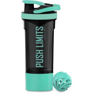 Artoid Mode Shaker Protéines Avec compartiment à poudre Boissons sportives Lavage à la main Rose/Vert 720ml, tamis Boule en Spirale Organisateur 200ml Compléments alimentaires Sans BPA(Vert/Noir)