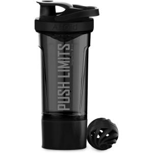 Artoid Mode Shaker Protéines Avec compartiment à poudre Boissons sportives Lavage à la main Rose/Vert 720ml, tamis Boule en Spirale Organisateur 200ml Compléments alimentaires Sans BPA(Noir/Gris)
