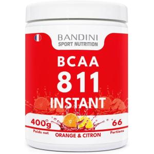 Bandini® BCAA 8:1:1 Poudre Zero Sucre | Acides Aminés à chaîne ramifiée 811 Vegan avec Leucine, Isoleucine, Valine | Musculation | Acide Amines sans additifs | 400g Powder | Saveur Orange et Citron