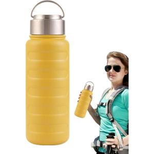 Bouteille d&rsquo;eau en acier inoxydable, bouteille d&rsquo;eau isolée – Acier inoxydable de boisson sportive – Bouteille isolée étanche à la fuite portable de 34 oz pour la salle de sport de(Jaune)
