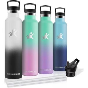 Bouteille d&rsquo;eau isotherme en acier inoxydable sans BPA pour le sport, le camping et la randonnée 1 l(Blanc-noir)